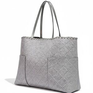 Tory Burch Block T Tote gray Quilted Wool Minimalist Luxe